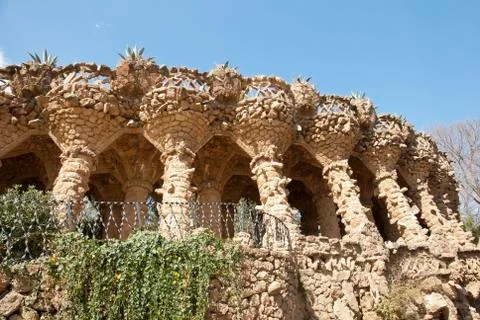 Collonade in park guell, barcelona Stock Photos