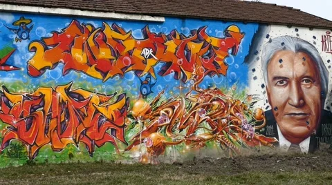 Collorful Graffiti With A Painted Face Stock Footage 47219692