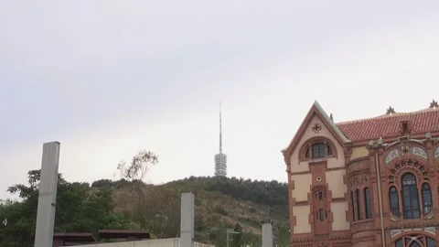 Collserola communications tower building hill overcast Barcelona Stock Footage 327217259