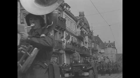 COLMAR - 1945: Brass section - A sousaphone bell leads the band Stock Footage 344005967