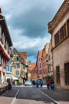 Colmar, Alsace, France September 10, 2017: Pedestrian street in the center of Stock Photos