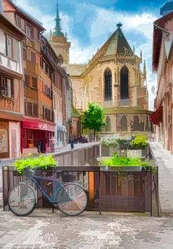 Colmar Old Town Stock Illustration