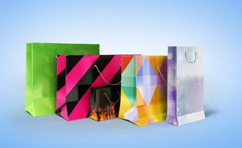 Coloder paper bags 3d illustration on blue Stock Illustration