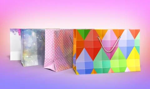 Coloder paper bags 3d render on gradient background Stock Illustration