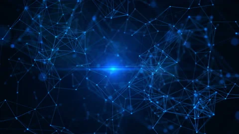 Coloful blue splash. Connected dots and lines explosion on a dark background. Vidéo 99472686