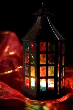 Coloful lantern burning in the dark Stock Photos