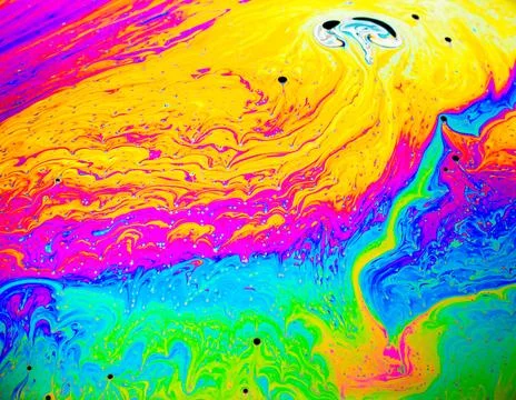 Coloful rainbow psychedelic abstract patternt on soap bubble surface. Macro shot Stock Illustration