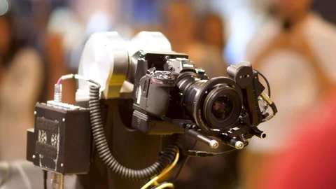 Cologne - 29 SEP 2018: High Speed Camera Robot With DSLR Camera Stock Footage 96003046