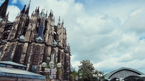 Cologne Cathedral Gothic Spires Viewed From Below Stock Footage 345719121