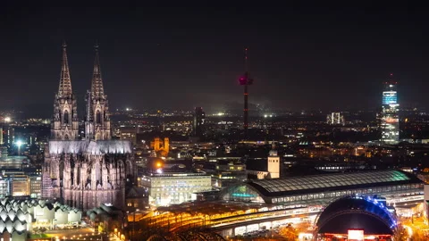 Cologne Cathedral Night Timelapse 1 - 2 Stock Footage 202284678