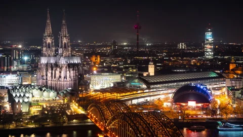 Cologne Cathedral Night Timelapse 1 - 1 Stock Footage 202284995