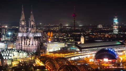 Cologne Cathedral Night Timelapse 1 - Pan left Stock Footage 202285696