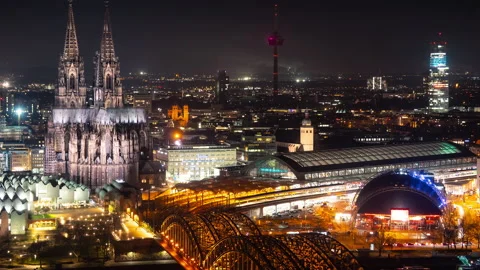 Cologne Cathedral Night Timelapse 1 - Jib up Stock Footage 202286261