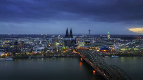 Cologne Cathedral Night Timelapse 2 - Zoom Out Stock Footage 200459874
