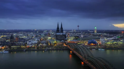 Cologne Cathedral Night Timelapse 2 - Zoom In Stock Footage 200463167