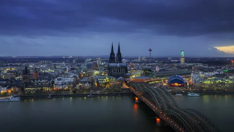 Cologne Cathedral Night Timelapse 2 - Pan right Stock Footage 200470382