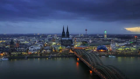 Cologne Cathedral Night Timelapse 2 - Pan left Stock Footage 200473980