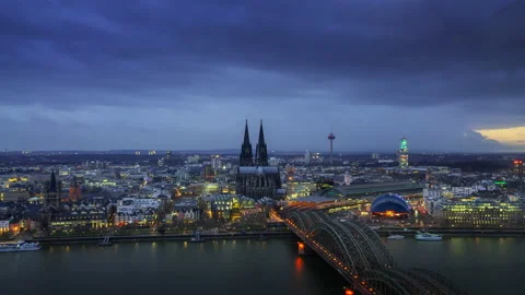 Cologne Cathedral Night Timelapse 2 - Jib down Stock Footage 200477835