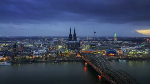 Cologne Cathedral Night Timelapse 2 - Jib up Stock Footage 200481460