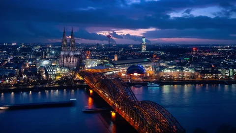 Cologne Cathedral Night Timelapse 3 - Zoom Out Stock Footage 200487469