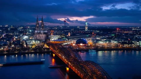 Cologne Cathedral Night Timelapse 3 - Zoom In Stock Footage 200493534