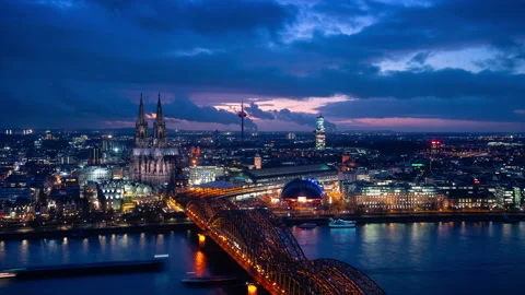 Cologne Cathedral Night Timelapse 3 - Jib down Stock Footage 200505537