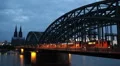 Cologne Cathedral Skyline Dusk Light Night Evening Commuter Train Passing People HD Footage