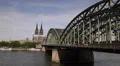 Cologne Cathedral Skyline Trains Movement Traffic Crowd Walk Hohenzollern Bridge HD Footage