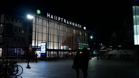Cologne Central Station In The Night Stock Footage 96239914