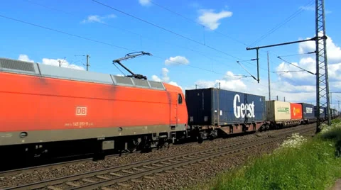 Cologne - circa may 2013 - Freight train with cargo containers Video stock 24014265