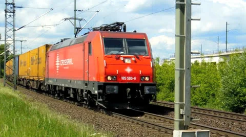 Cologne - circa may 2013 - Freight train with many cargo containers Video stock 24615711
