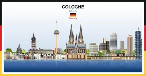 Cologne city skyline with frame border in the colors of the German flag Illustrazione stock