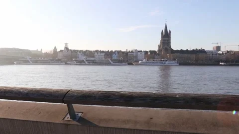 Cologne cityscape winter sun pan Stock-Footage 168653783