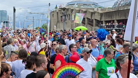 Cologne Colorful CSD Pride Parade Massive Crowd Near Heumarkt 2026 Stock Footage 341285608