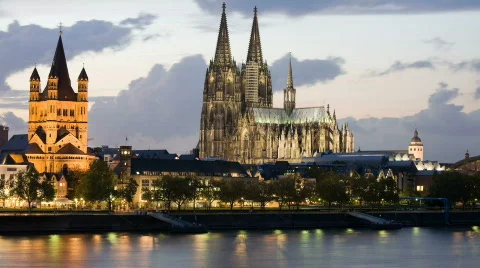 Cologne dusk panorama Stock Footage 312333
