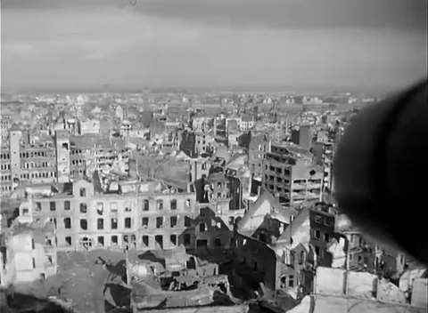 COLOGNE, GERMANY - 1945: Masonry field - a blown shell stands amid terraces Stock-Footage 344598496