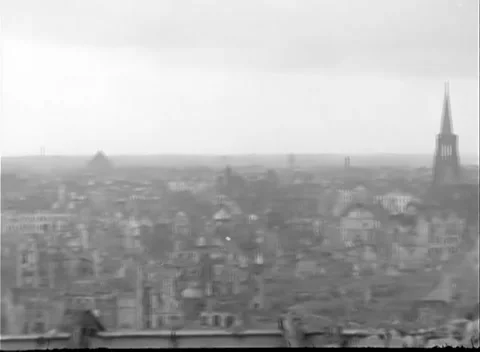COLOGNE, GERMANY - 1945: Pale window row - pyramid roof survives above shells 스톡 동영상 344598515