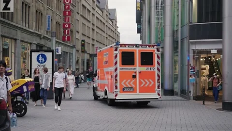 Cologne, Germany - 22 Jun, 2022: A German ambulance van parked in the center  Stock Footage 218191247