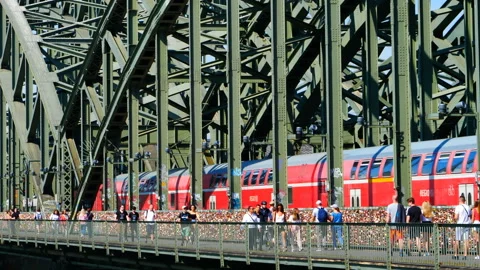Cologne, Germany. Circa October 2019. Hohenzollern bridge over Rhine river on a Stock-Footage 124539385