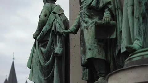 Cologne, Germany - Dec 10, 2024: Panoramic view of the statue of Great Saint Mar Stock Footage 246624722