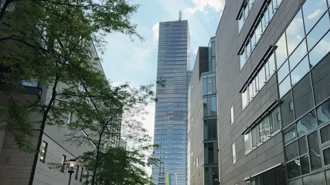 Cologne, Germany - Jul 20, 2023: Hyperlapse of Media park skyscraper building Stock Footage 330109746