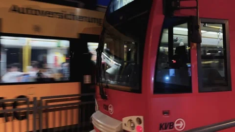 Cologne, Germany - Jul 20, 2023: Metro underground tube arriving at station p Stockbeeldmateriaal 330109771