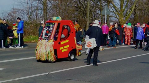 Cologne, Germany - March 2014 : Fun vehicle driving at carnival parade. Video stock 35888090