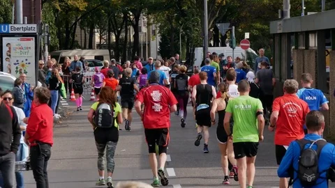 Cologne, Germany - October 1st, 2017: Timelapse of runners of cologne marathon Stock Footage