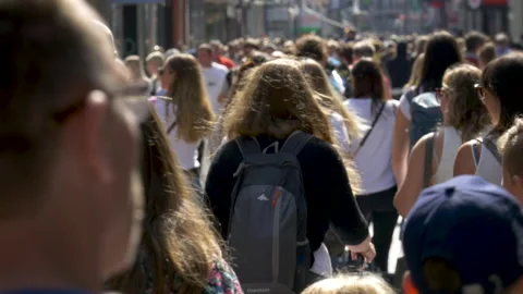 COLOGNE, GERMANY, SEPTEMBER 2020: Packed High Street Shopping Crowd during pa Stock Footage 237527623