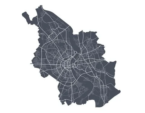 Cologne map. Detailed map of Cologne city poster with streets. Dark vector. Stock Illustration
