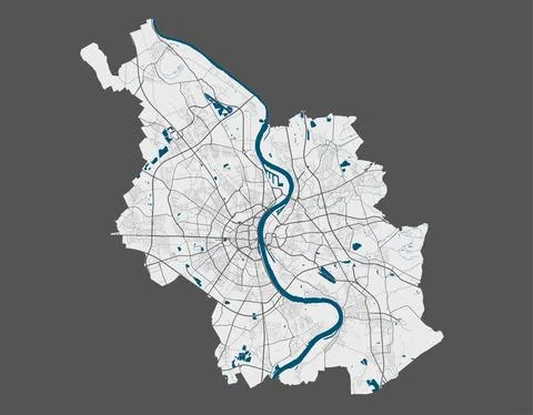 Cologne map. Detailed map of Cologne city poster with streets, water. Stock Illustration