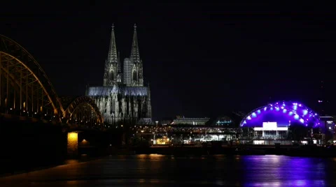 Cologne At Night, With the cathedral Stock Footage 652195