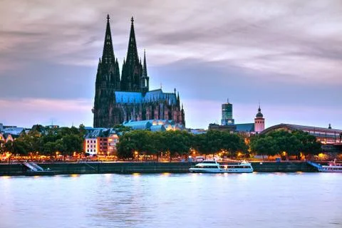 Cologne overview after sunset Stock Photos