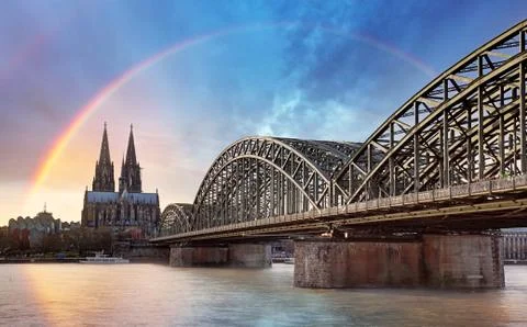 Cologne with rainbow, Germany Stock Photos